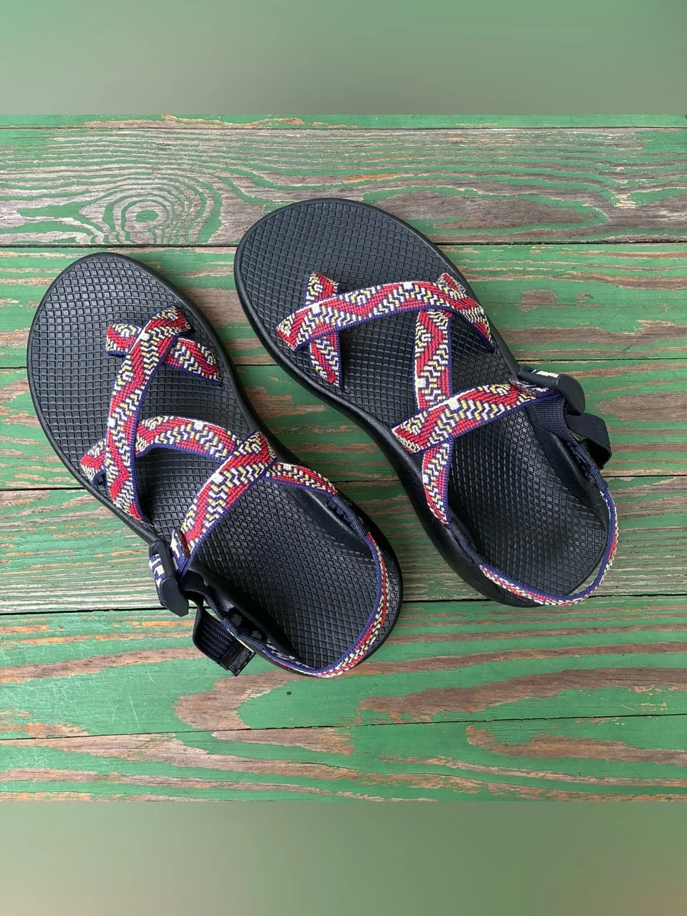 Chaco Womens Z/2 Classic Sandals Sz 9 Red Navy Yellow Strappy Summer Vacation